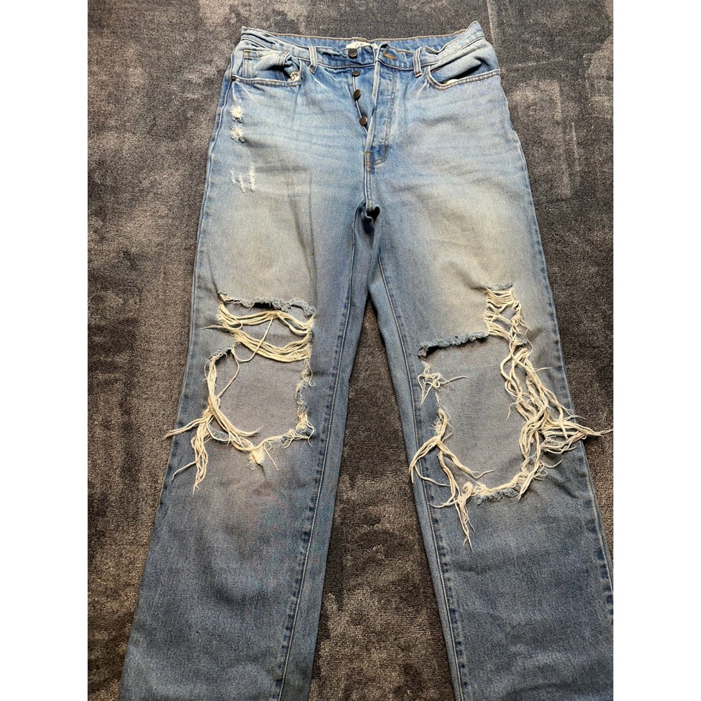Cello High Rise Distressed Straight Jeans Light Wash Button Fly Size 13/31 - 256